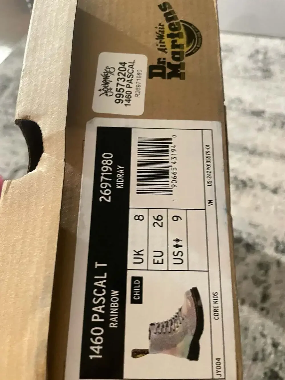 Dr. Martens 1460 Pascal T Kids Rainbow Glitter Combat Boots Size US 9 / UK 8